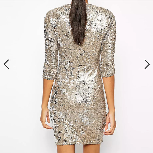 ASOS Design TFNC Body-Conscious Sequin Dress With Plunge Neckline Size US M - Picture 3 of 7